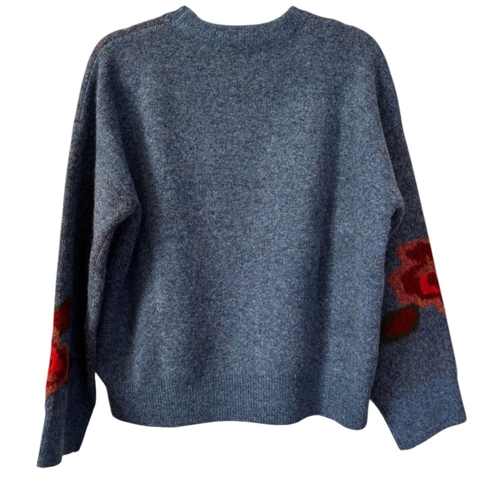 Natural Life Rosie Jaquard Sweater Blue Floral M Medium Boxy Fit Wool Blend - Picture 4 of 6